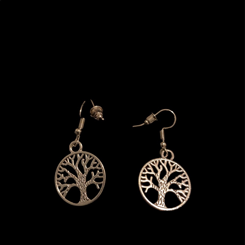 Silver tone tree earrings